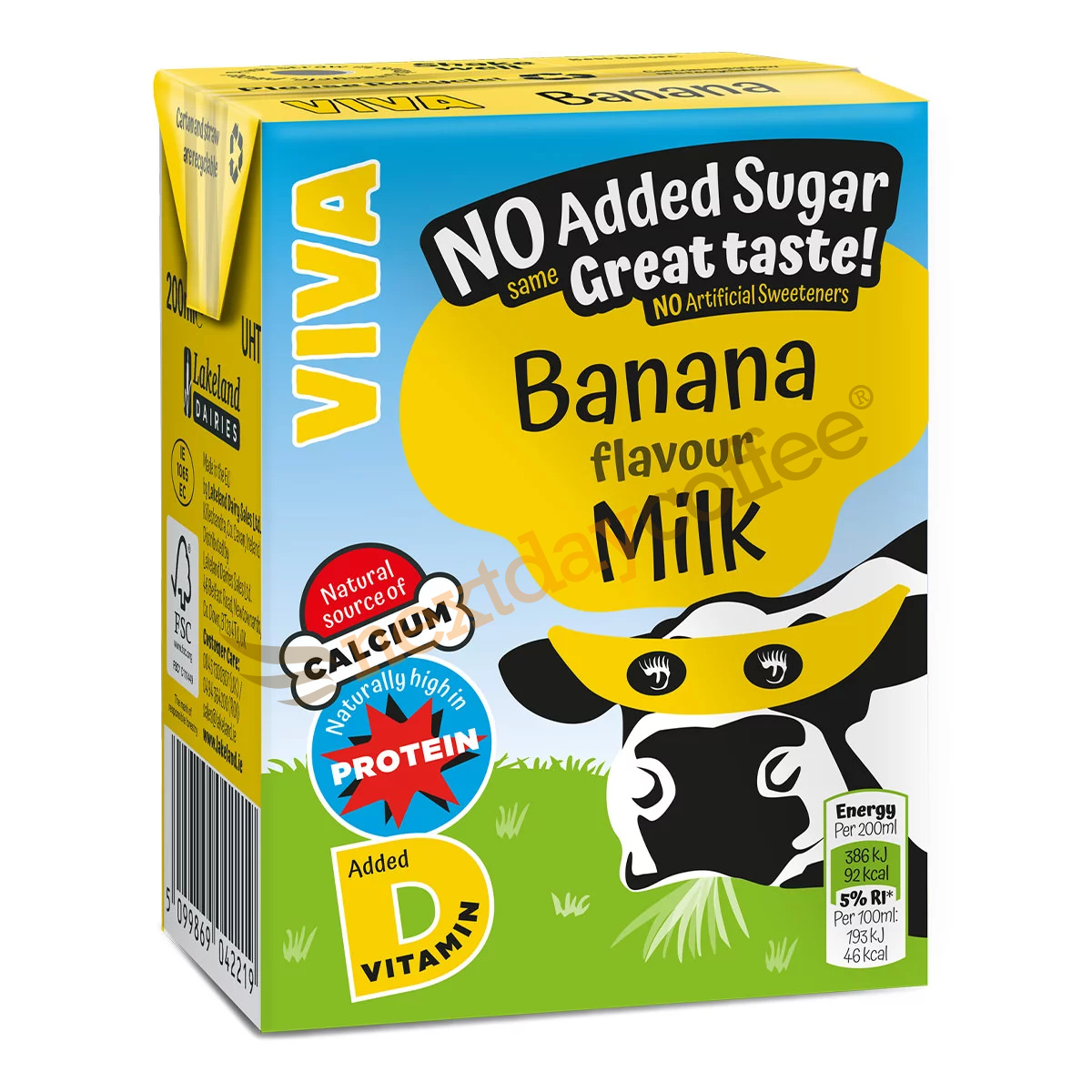 VIVA Banana Flavoured Milk 27 X 200ml No Added Sugar