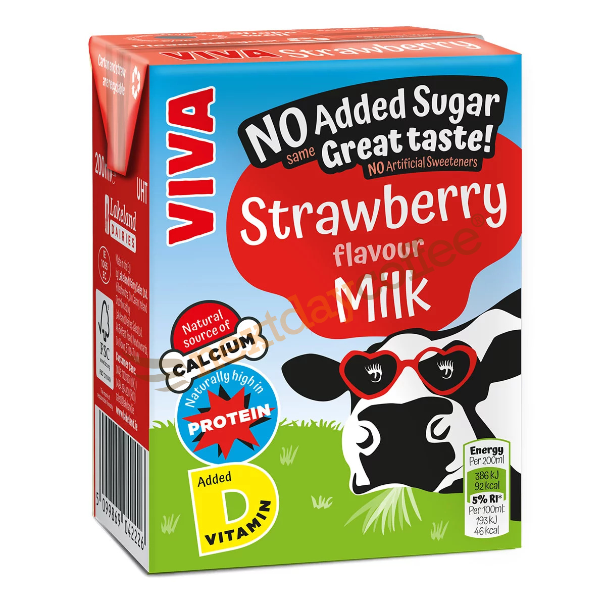 VIVA Strawberry Flavoured Milk (27 x 200ml) No Added Sugar