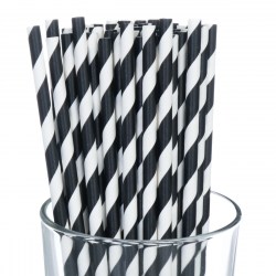 Biodegradable Paper Straws - Black Striped (250)