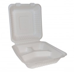 Bagasse Square Lunch Box with 3 Compartments (200)