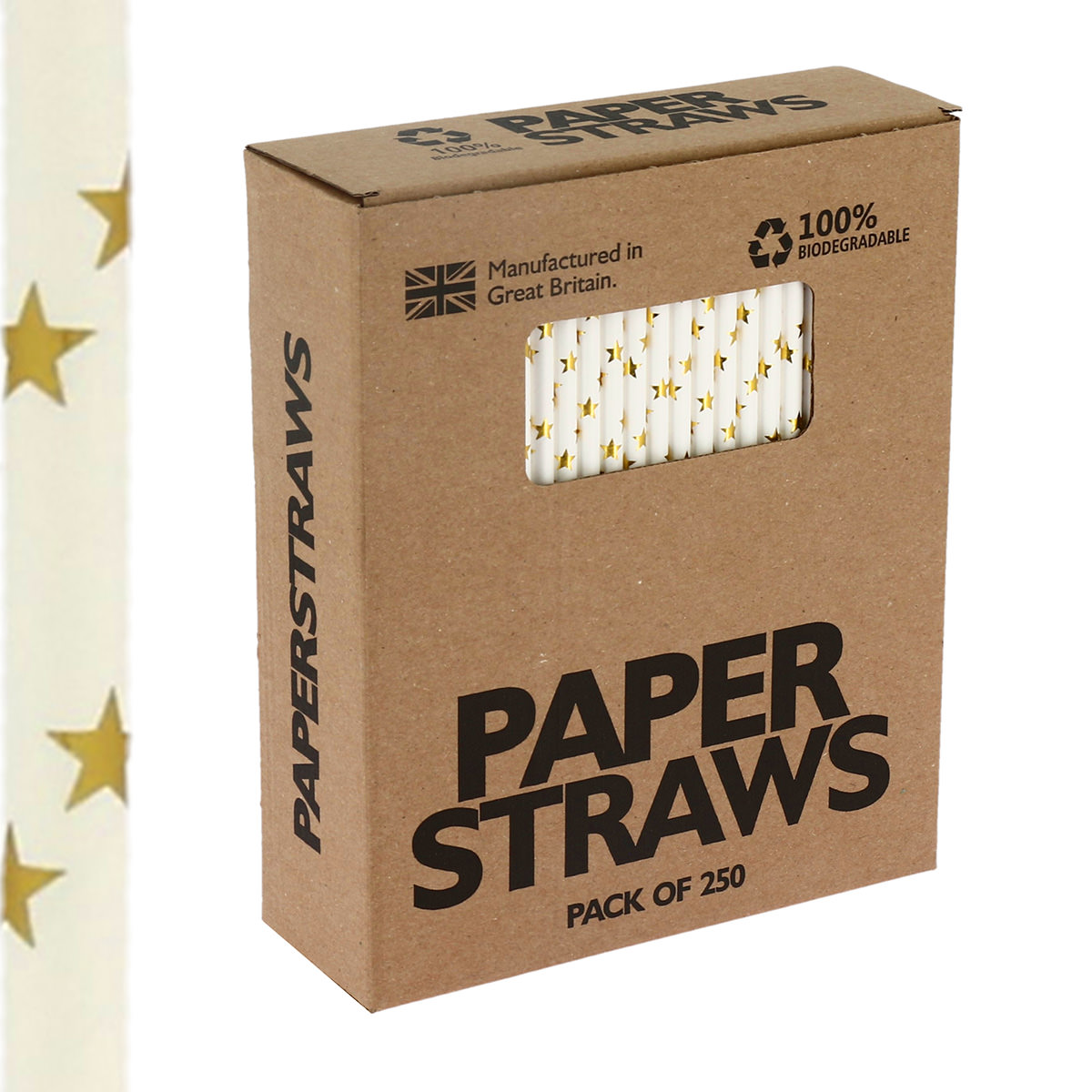 Paper Drinking Straws Gold Star (250)