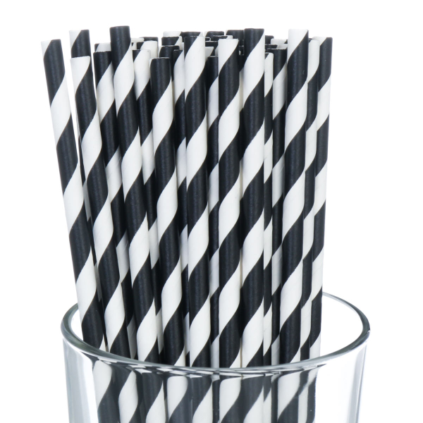Paper Drinking Straws - Black Stripe (250)