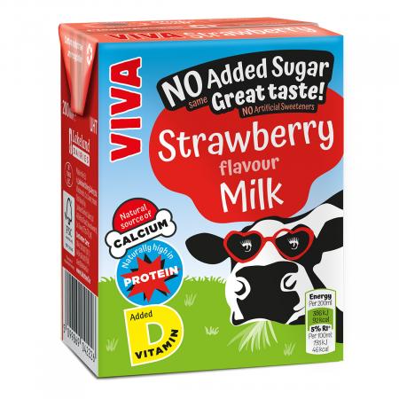 VIVA Strawberry Flavoured Milk (12 x 200ml) No Added Sugar