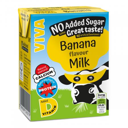 VIVA Banana Flavoured Milk (12 x 200ml) No Added Sugar
