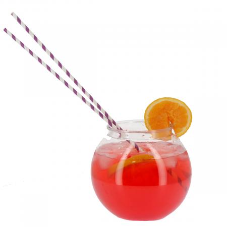 Extra Long Fishbowl Paper Straws - Purple Stripe (50)